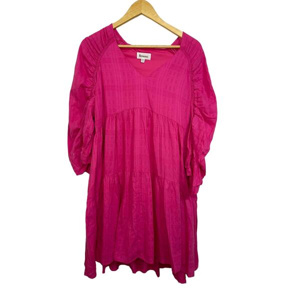 &Merci Pink V-neck Ruched Sleeve Tiered Shift Dress Size Medium - Picture 1 of 6